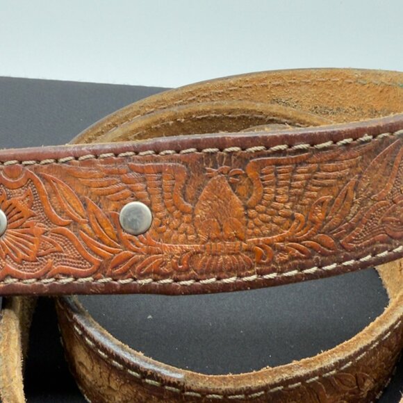 Vtg Western Justin Tooled Leather Name Belt "BURT" Covered Wagon Belt Buckle 38" - Picture 4 of 11